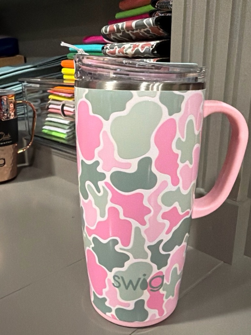 Pink & Sage Camouflage Travel Mug with Handle